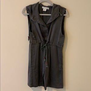 Hooded 100% Silk Button Front Sleeveless Dress- XS